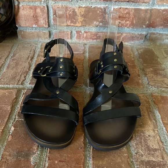 Franco Sarto Quello Black Leather Gladiator Style Sandals - Picture 5 of 8